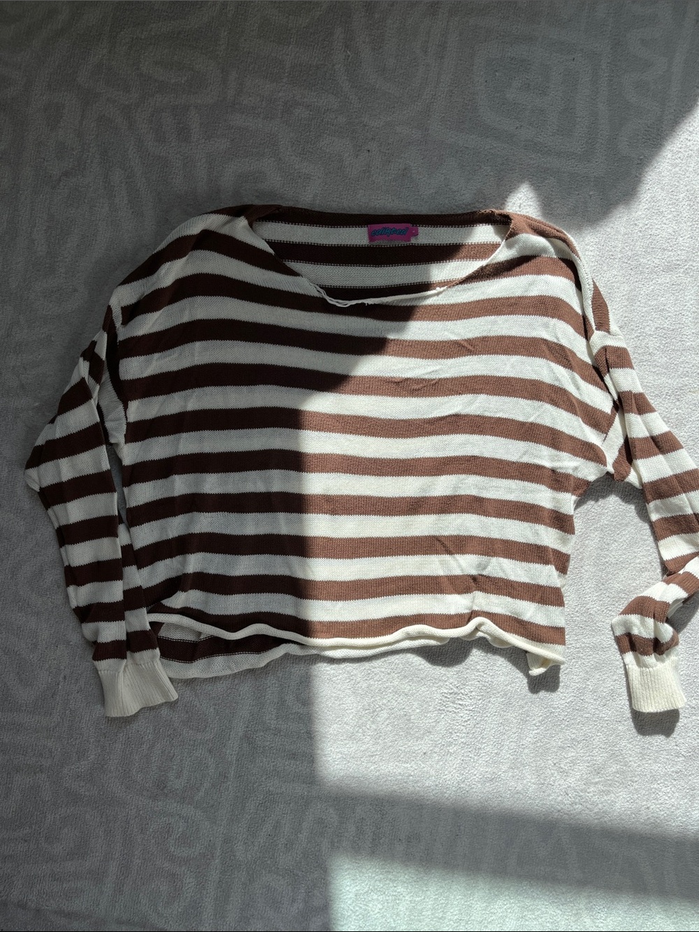 Edikted Brown & Cream Striped Cropped Knit Top